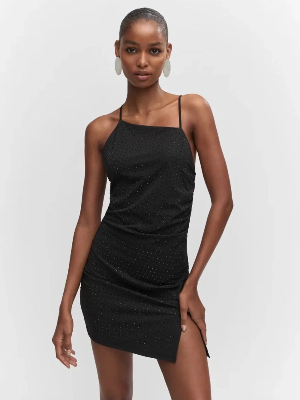 Mango Black Rhinestone Asymmetrical Mini Dress